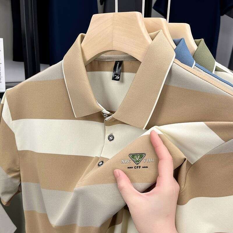 Summer Business Men's Short-Sleeve T-Shirt, Turn-Down Collar Polo Shirt, New Stylish European and American Fashion Short-Sleeve for Men