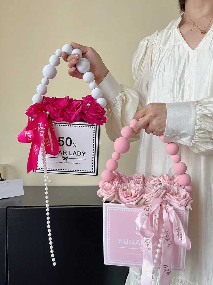 1pcs Art Cardboard Embossed Letter Bubble Folding Handheld Flower Box Party Supplies Portable Flower Arrangement Box Gift Box Y260314