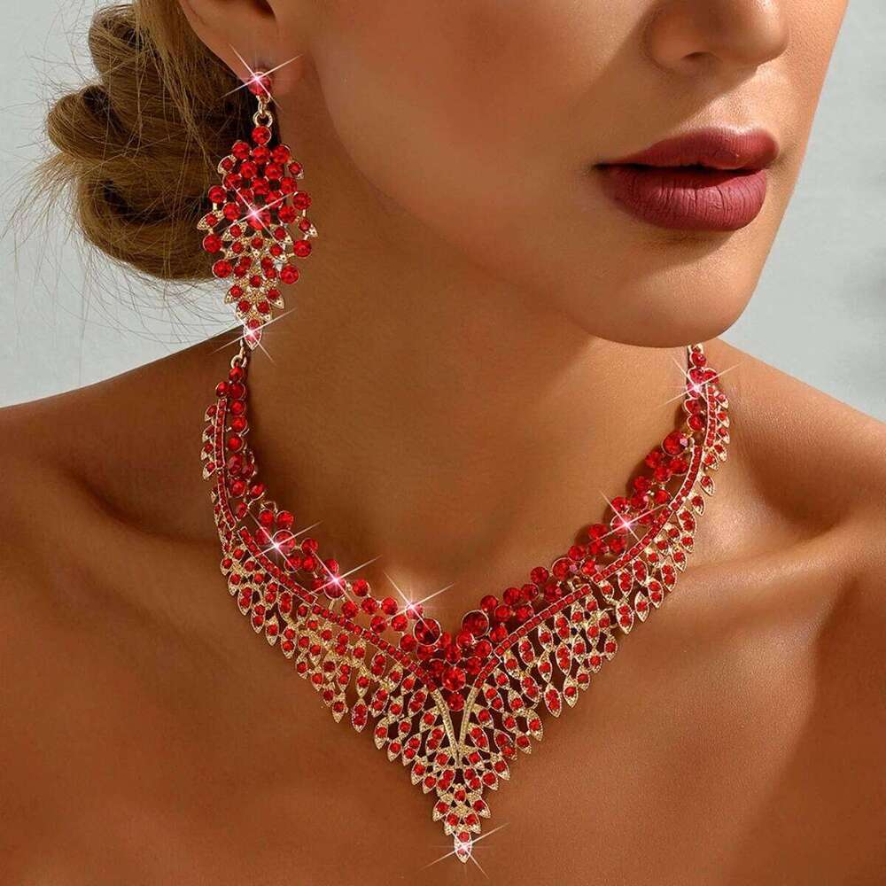 3PC Women's Fashion Starry Leaf Embellishments Necklace Earrings Jewelry Set Wedding Banquet Party Festival Gift 8884 Z260313