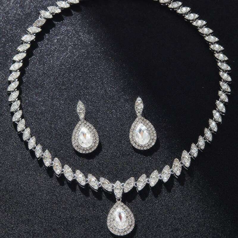 3PC Women's Fashion Luxury Water Drop Zircon Necklace Earrings Jewelry Set Wedding Banquet Party Holiday Gift Z260313