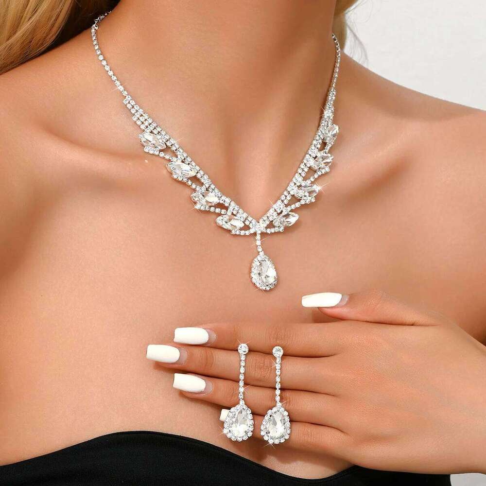 European and American new bride necklace earrings two-piece set wings water droplet wedding jewelry dinner dress accessories Z260313
