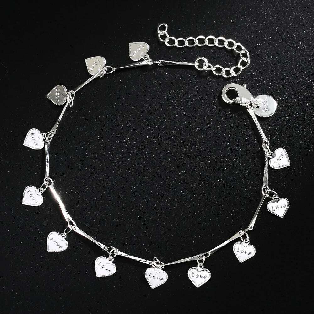 925 Sterling Silver Bracelets for Women LOVE Heart card Chain Fashion Wedding Party Girl student Christmas Gifts fine Jewelry Z260313