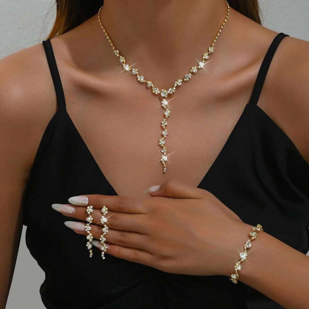 4 pieces of women's European and American fashion jewelry set, rhinestone necklace, bracelet, earrings, bride's wedding dress ac Z260313