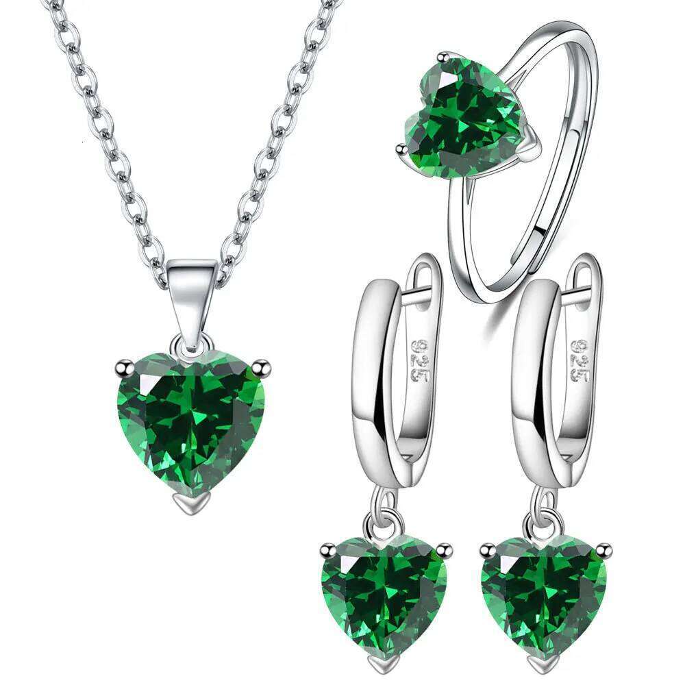 925 Sterling Silver Jewelry Sets For Women Heart Zircon Ring Earrings Necklace Wedding Bridal Elegant Christmas Z260313