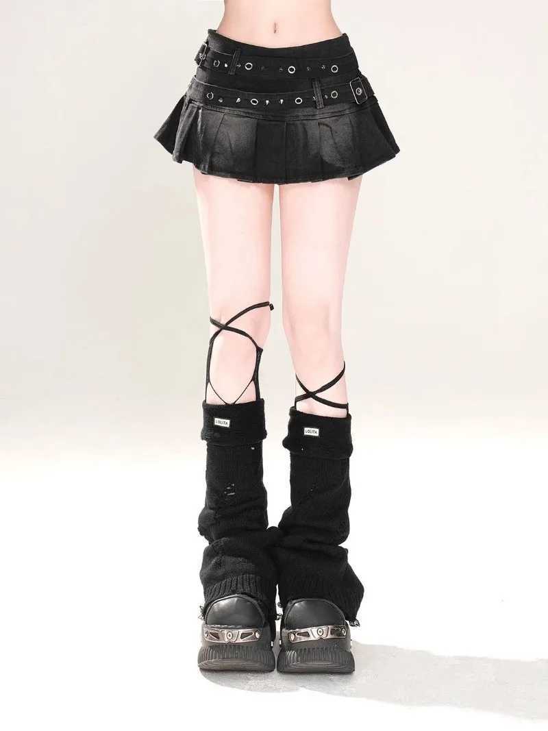 Womens Blue Black Riveted Belt Denim Skirt Y2K Harajuku High Street Fashion 90s Sexy A-line Mini Skirt Summer Clothing 2025 New M260314