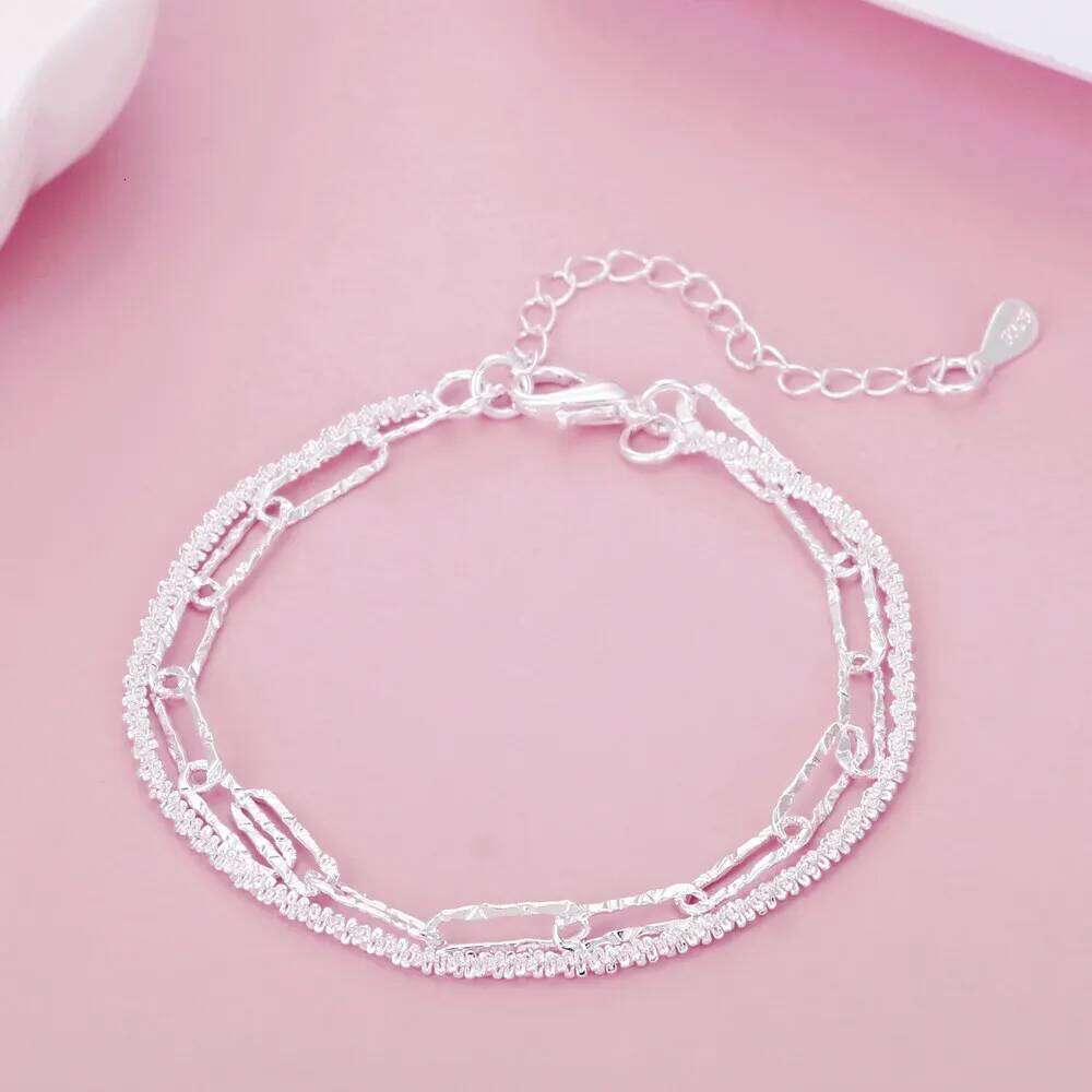 925 Sterling silver beautiful double chain bracelets for women fashion original party wedding engagement Jewelry holiday gift Z260313