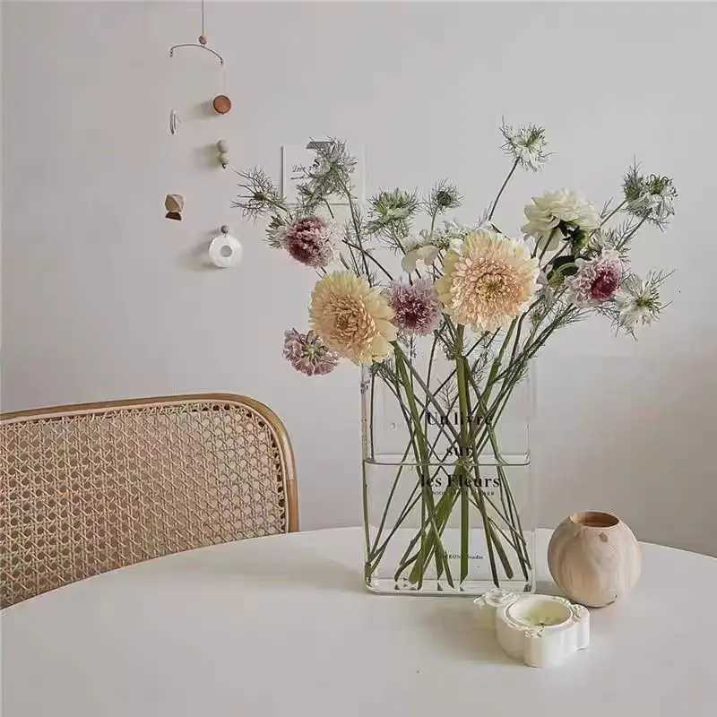 Clear Book Flower Vase - Floral Bookshelf Decor Acrylic Flower Holder Space-Saving Organizer Modern Home Office Decoration Y260314