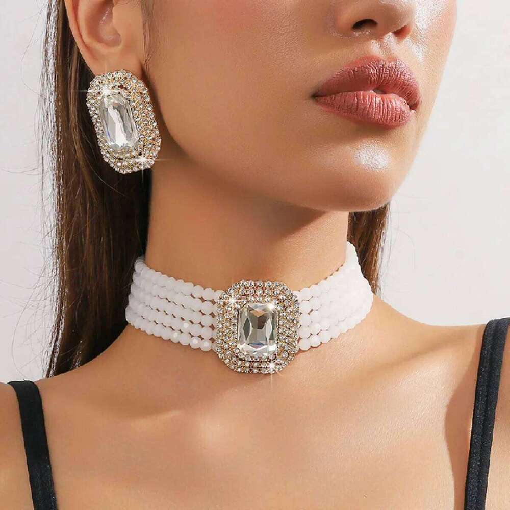 FYUAN Multilayer Champagne Red White Black Crystal Necklace Geometric Square Earrings Women Weddings Banquet Jewelry Sets Z260313