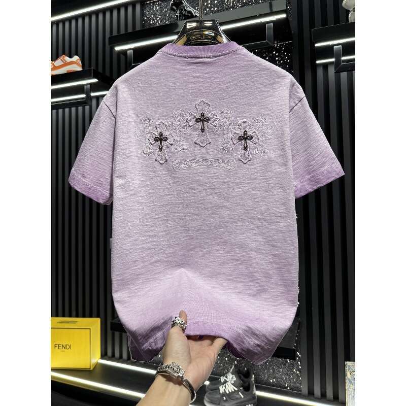 European-Style Men's High-End Heavy-Duty Embroidered Washed Short-Sleeve T-Shirt 2026 New Summer Trendy American-Style Half-Sleeve Shirt Luanyun