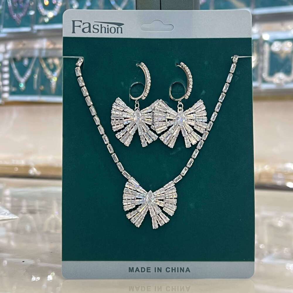 3PC Women's Fashion Zircon Bow Necklace Earrings Jewelry Set Suitable for Wedding, Party, Festival Gifts-8551 Z260313
