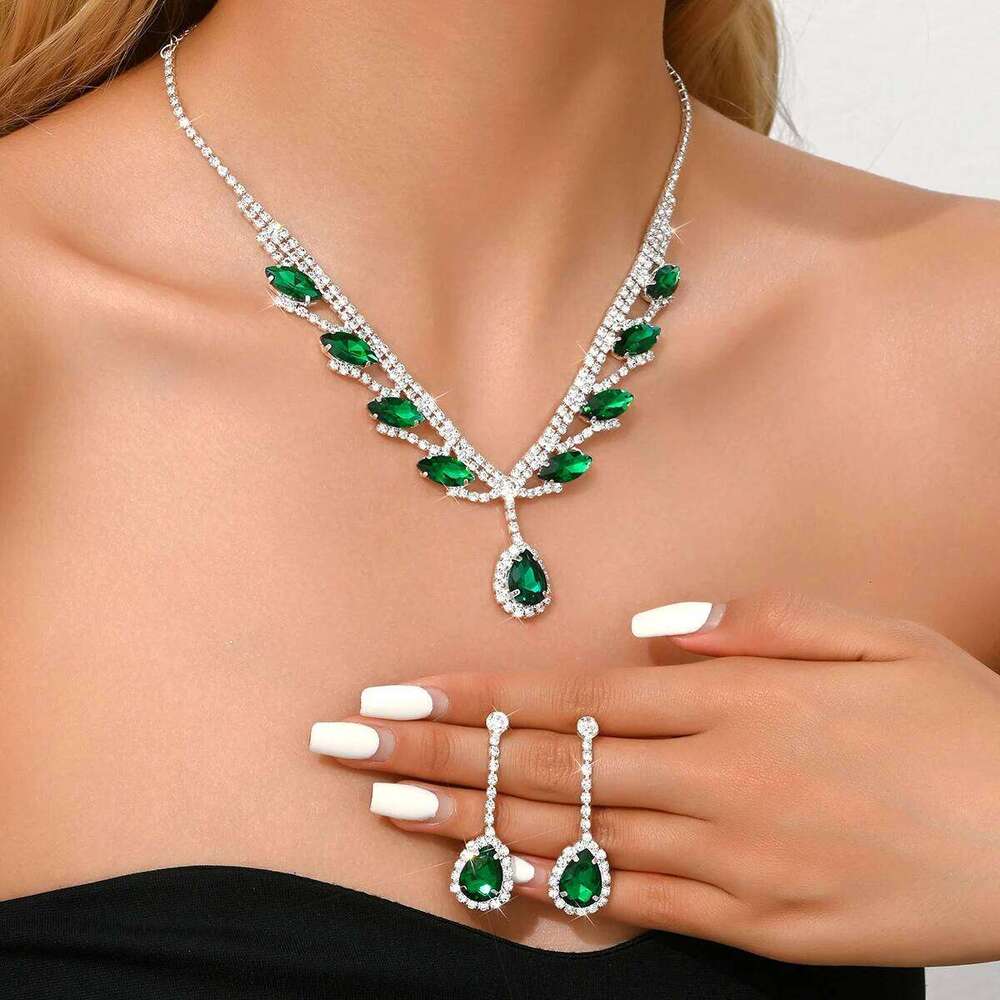 European and American new bride necklace earrings two-piece set wings water droplet wedding jewelry dinner dress accessories Z260313
