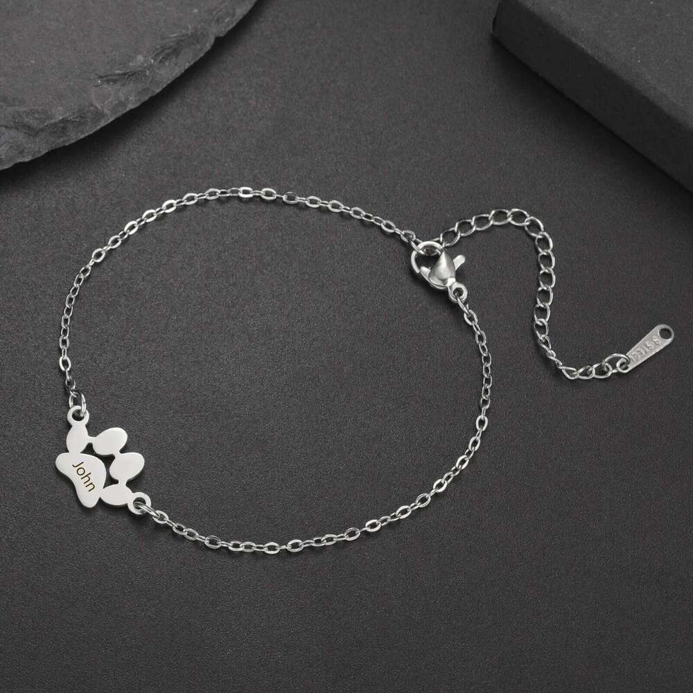 Sipuris Dog Paw Custom Engrave Name Bracelet Women Men Stainless Steel Hip Hop Jewelry Valentine's Day Gifts For Pet Lovers Z260313