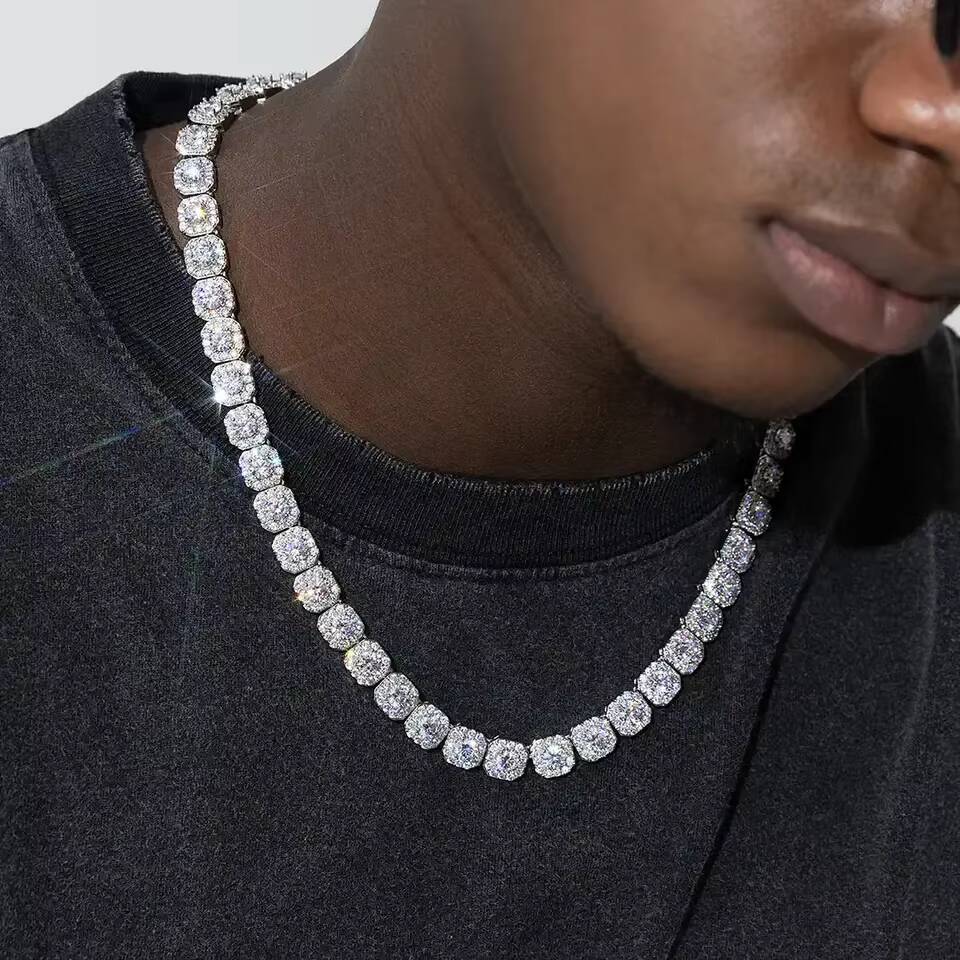 Fine Jewelry 6mm Men Simple Design VVS Moissanite Diamond Custom Silver Tennis Hip Hop Tennis Chain Bracelet Necklace