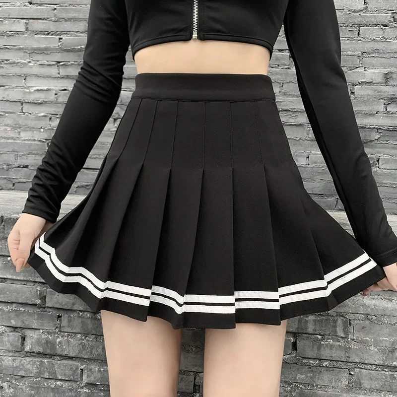 Fashion Korean Style Patchwork Skirt Harajuku Black Pleated Skirts Gothic Streetwear High Waist Mini Skirt Women Punk Skirt M260314