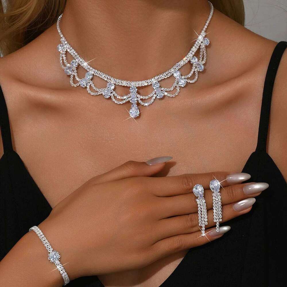 Fashionable Waterdrop Flower Set with Advanced Multi layer Hollow Collarbone Chain Fashion Accessories for Women Z260313