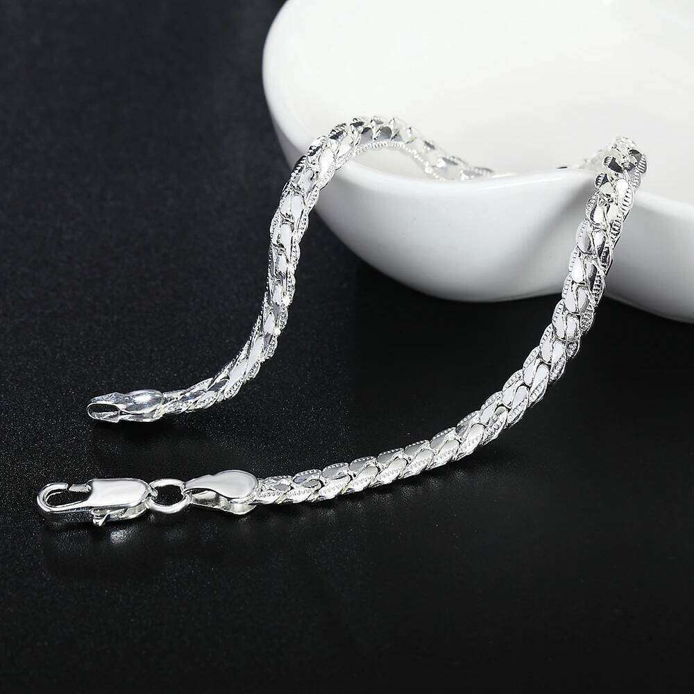 URMYLADY 925 Sterling silver Classic flat sideways chain Bracelets for women men's Fashion Party Wedding Jewelry Gifts pulseras Z260313