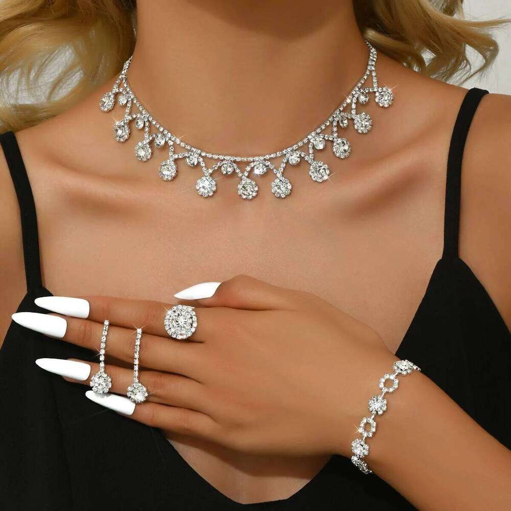 5PC Women's Fashion Geometric Flower Necklace Earrings Bracelet Rings Jewelry Set Wedding Party Festival Gift-8533 Z260313