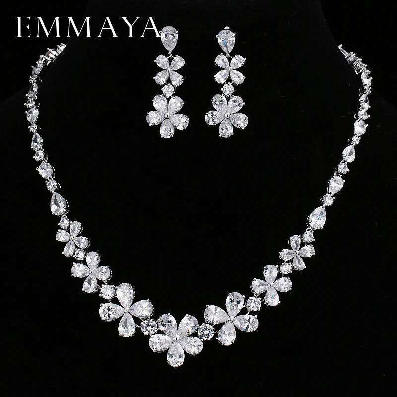 EMMAYA New Flower Set Silver Color Austrian Crystal Cz Earring/Necklace Sets for Women Wedding Jewelry Z260313