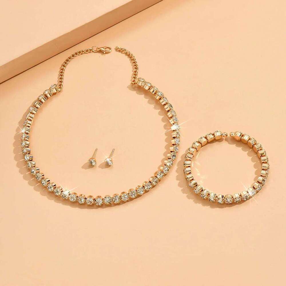 4 pieces of women's fashionable minimalist necklaces with earrings, bracelets, jewelry sets, banquet and party accessories Z260313