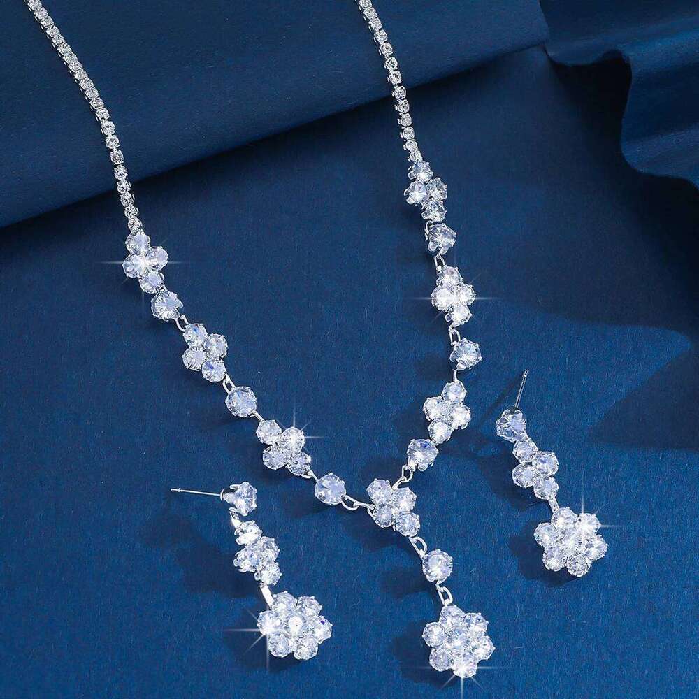 3PC Women's Fashion Zircon Fresh Small Flower Necklace Earrings Jewelry Set Sparkling Elegant Luxury Party and Festival Gifts Z260313
