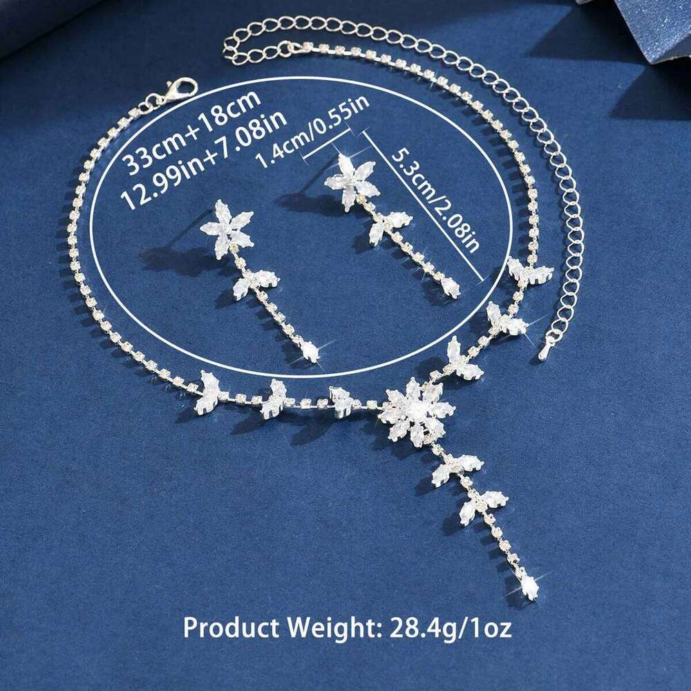 New Flower Leaf Rhinestone Jewelry Set for Women Copper Base Shiny Tassel Earrings + Y-Necklace Bridal Party Evening Prom A Z260313