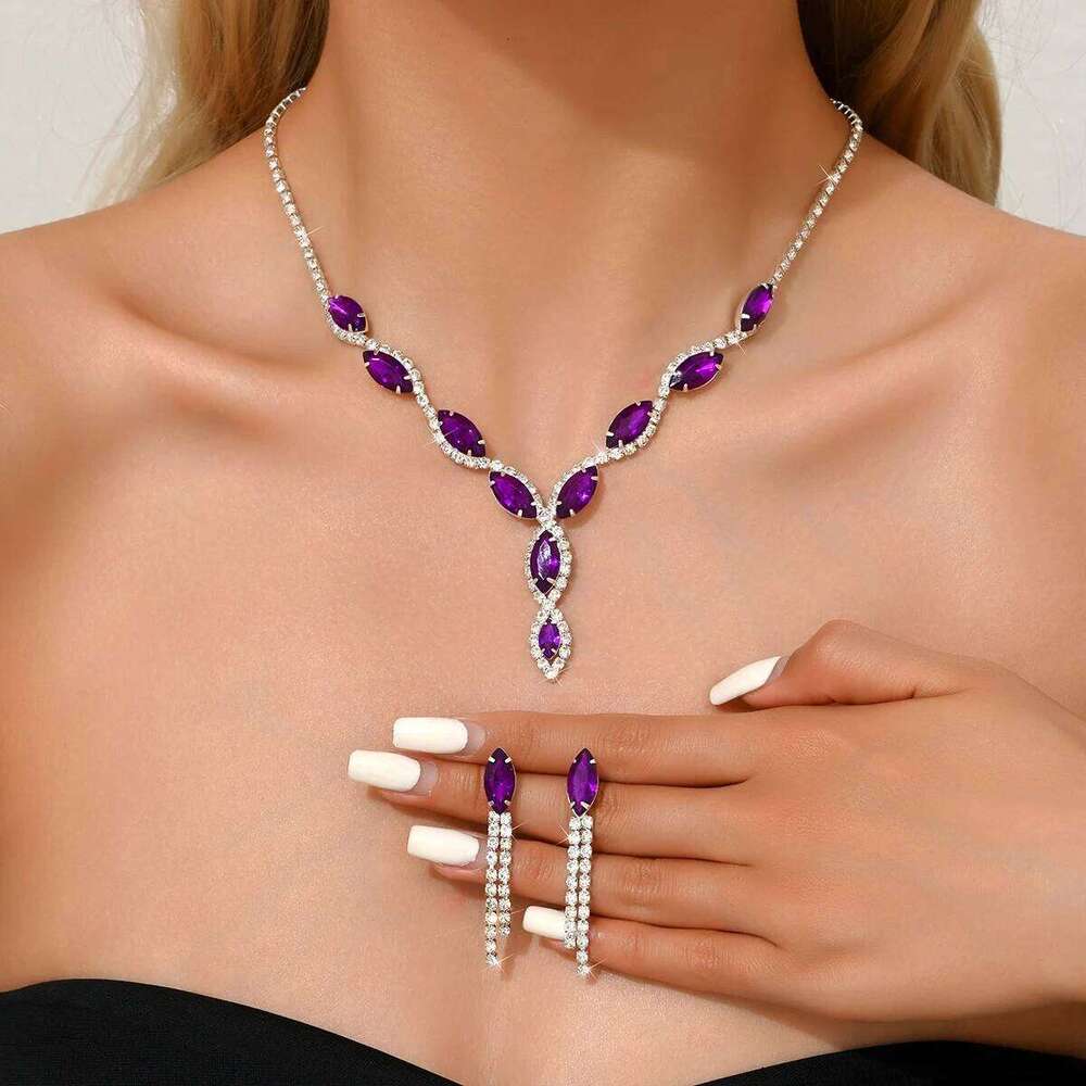 3 Pieces of Wedding Season Women's Claw Chain Series Crystal Earrings Necklace Jewelry Set Banquet Party Holiday Gift-8177 Z260313