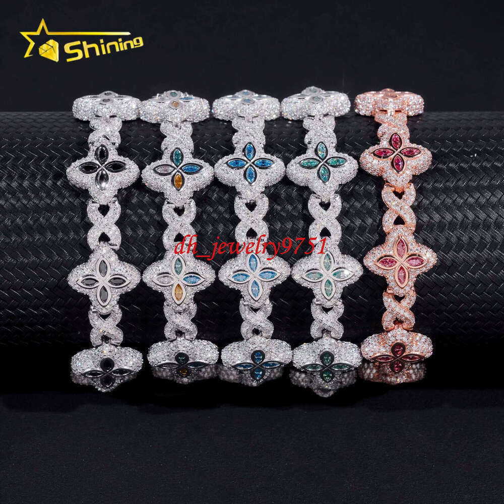 2026 New Design Iced Out Colors Cuban Link Chain Sterling Silver 925 Moissanite 15mm Bracelets Hip Hop Mens Jewelry
