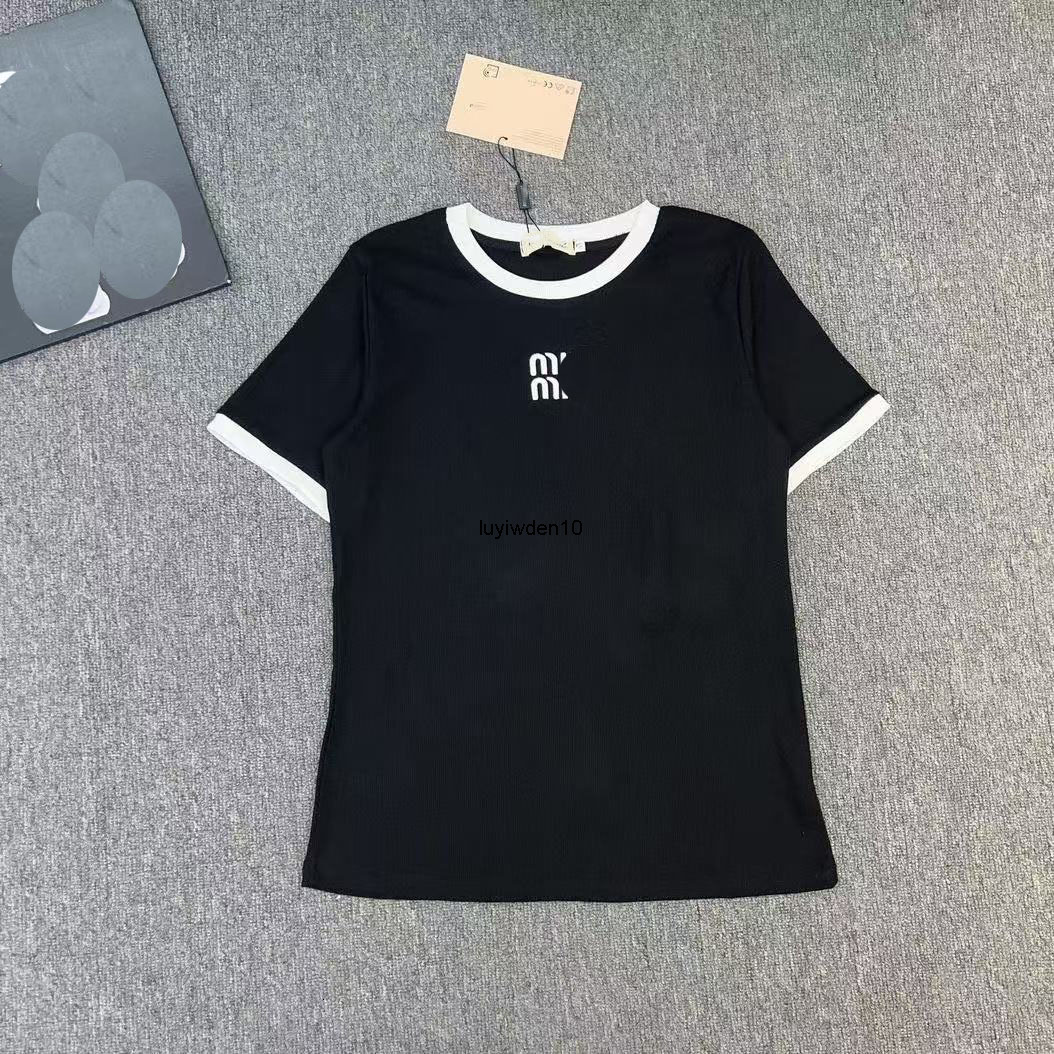 Women's T-Shirt 2025Designer style womens summer short sleeved T-shirt with contrasting colors embroidered slim fit top SML