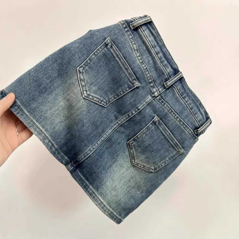 Plus Size RETRO Denim Mini Skirt Summer New American Style Hot High Waist Anti-Light Slim A- Line Wrap around Short Skirt M260314