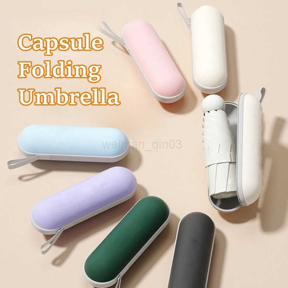 New Mini Capsule Folding Umbrella Vinyl Portable Sun Rain Umbrella UV Sunshade UPF50 Pocket Parasol for Outdoor H260314