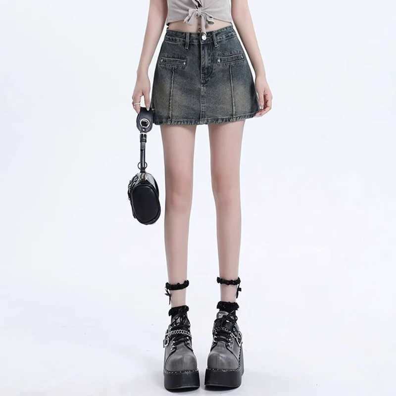 s Retro Designer High Waist Jeans Skirts Women Thin Casual Denim Mini Dress Lady Fashion A-line Wrap Hips Skirts M260314