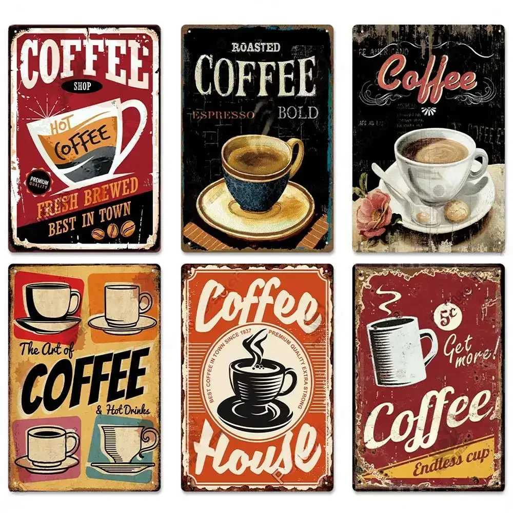 Vintage Coffee Bar Metal Tin Signs Decor Wall Art Sign Posters Wall Decoration Coffee Plaque Sign Cafe D260314