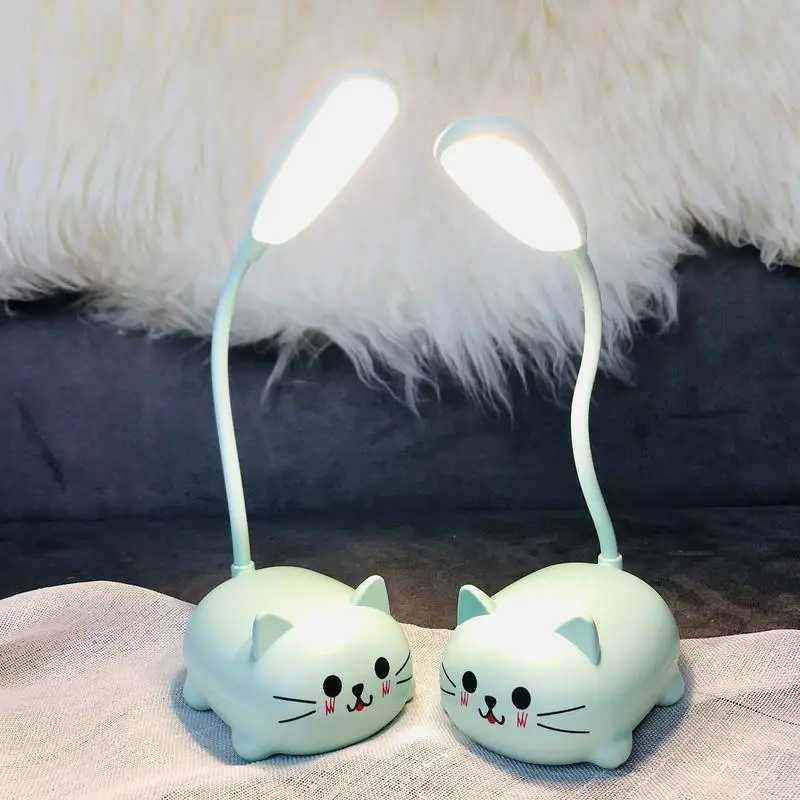 Mini Cat USB Lamp LED Cute Animal Night Light Rechargeable Table Lamp Bedside Lamp Eye Caring Reading Lights Bedrooms Y260314