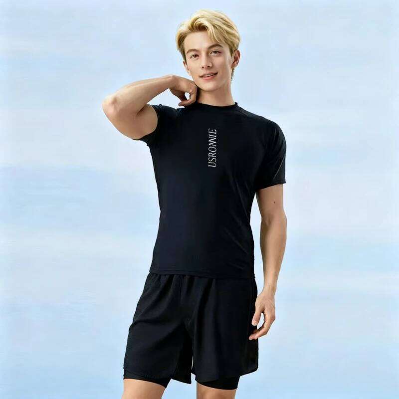 Men's Loose Fit Swim Set: Quick-Dry Trunks UPF 50+ Long Sleeve Rash Guard for Swim, Hot Springs & Sun Protection Z260314