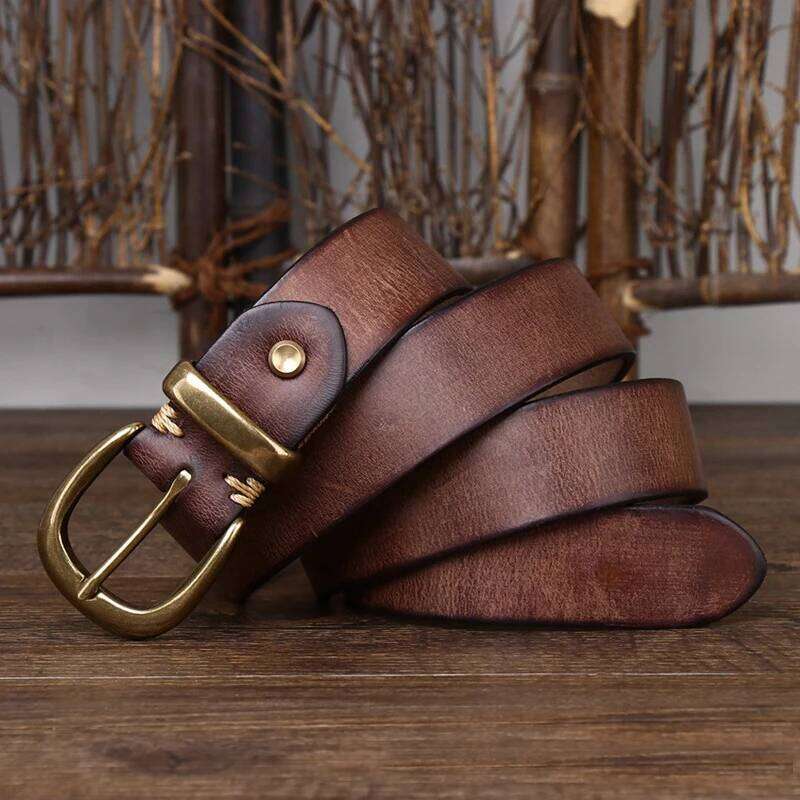 Unisex 3.3cm Men and Women Real Genuine Leather Vintage Female Luxury Copper Buckle Belt Male High Quality Jeans Strap Z260226