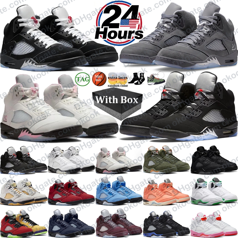 With Box 5 Mens Basketball Shoes 5s Wolf Grey Black Metallic Cat Nvay Georgetown Aqua UNC Concord Racer Blue Raging Bull Fire Red Sail Burgundy Off Noir matalic Trainer