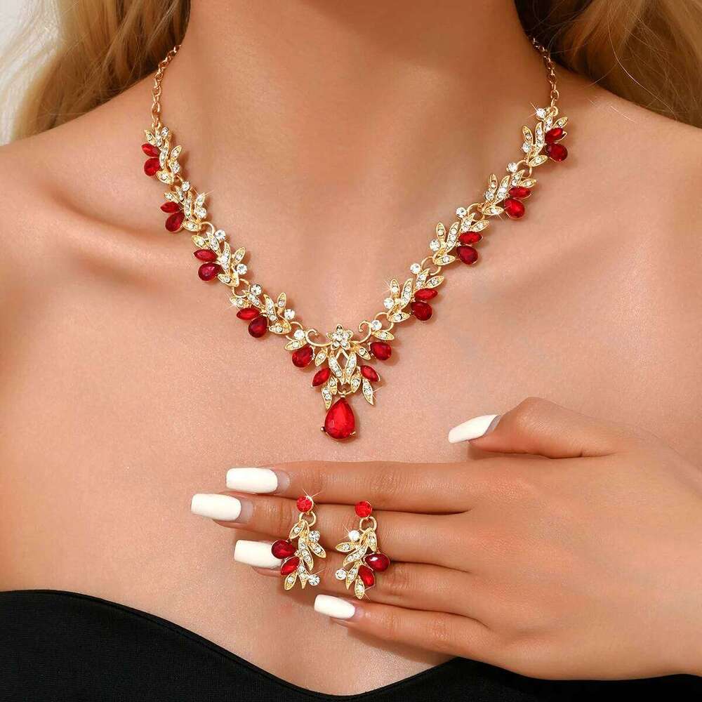 Vintage Gold Crystal Jewelry Set Necklace Earrings Sparkling Statement Accessories for Wedding Prom Party Z260313