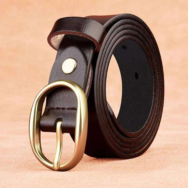 Women's Genuine Leather Belt 2.3cm Wide Two-Layer Cowhide Metal Pin Buckle Simple Fashion for Jeans Z260226