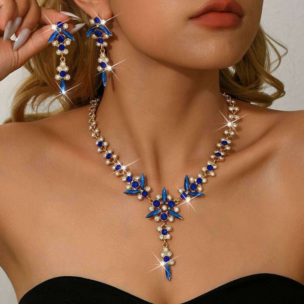 Cross border new high-end bride earrings, collarbone necklace, leaf tassel set, formal dress, banquet accessories wholesale Z260313