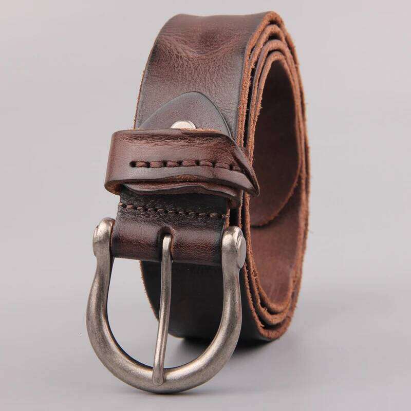 Factory direct sales Top Cowhide Classic alloy Horsebit Luxury Casual Jeans Distressed Pin Buckle Wild Army Green Men's Belt Z260226