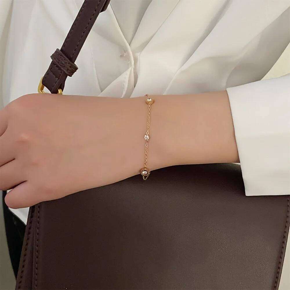 Trendy Exquisite Gold Color Stainless Steel Round Roman Double Zircon Adjustable Bracelet for Women Friends Charm Jewelry Gifts Z260313