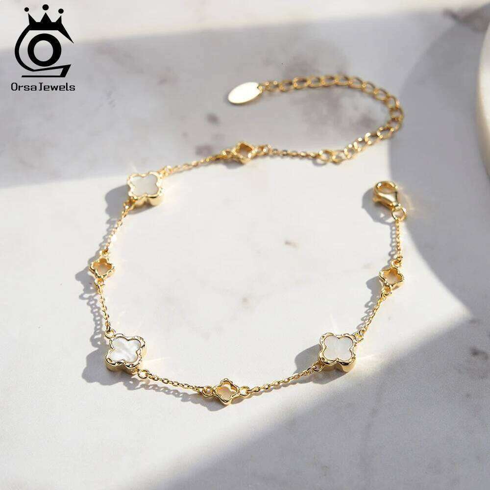 ORSA JEWELS Gold Charms Bracelets for Women Sterling Silver 925 Hand Chain Four Leaf Flower Bracelet Jewelry Birthday Gift GMB67 Z260313