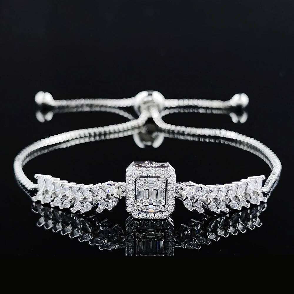 New Luxury Rectangle Charm Silver Color On Hand Bracelet For Women Wedding Girl Gift Wholesale S7974 Z260313