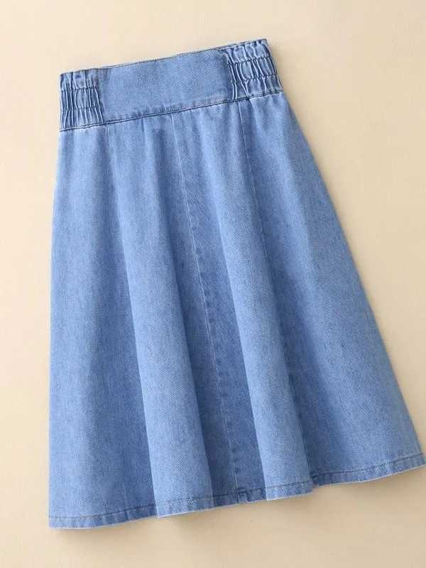 High Waist A-Line Skirt Womens plus Size Summer Jeans f-length Slimming Design Elastic Waist Umbrella Skirt M260314
