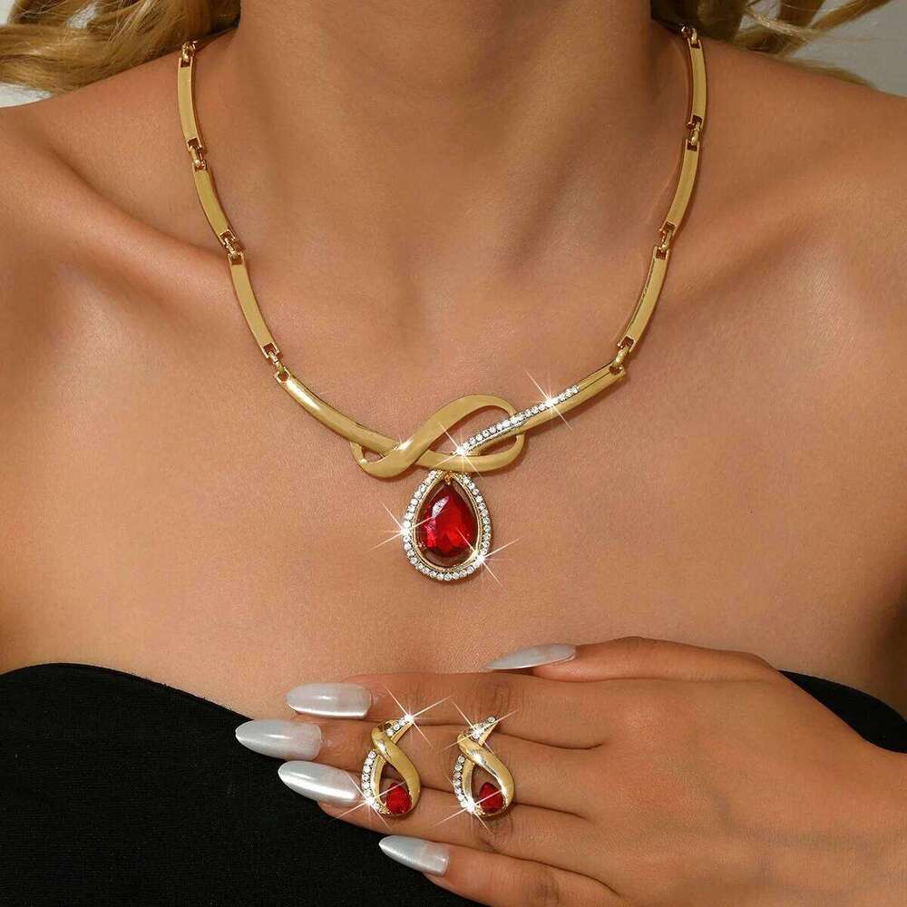 Foreign trade source fashionable and personalized alloy necklace earrings two-piece set jewelry dinner accessories Z260313