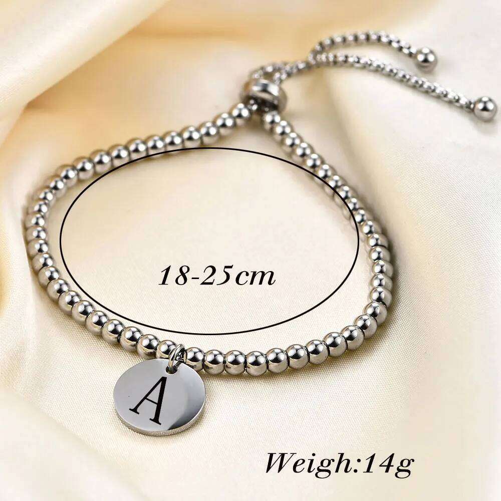 Simple titanium stainless steel bead 3MM string bracelet, adjustable round 26 English letters Z260313