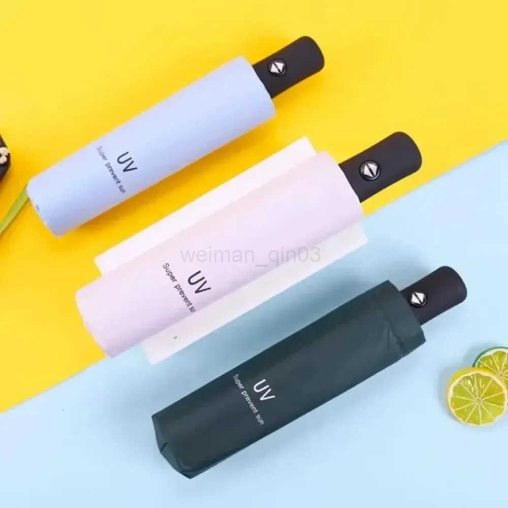 Automatic Portable Umbrella Black Rubber Sunscreen Sunshade Umbrella Ultra Light Sun Protection Umbrellas Travel Fold Rain Gear H260314