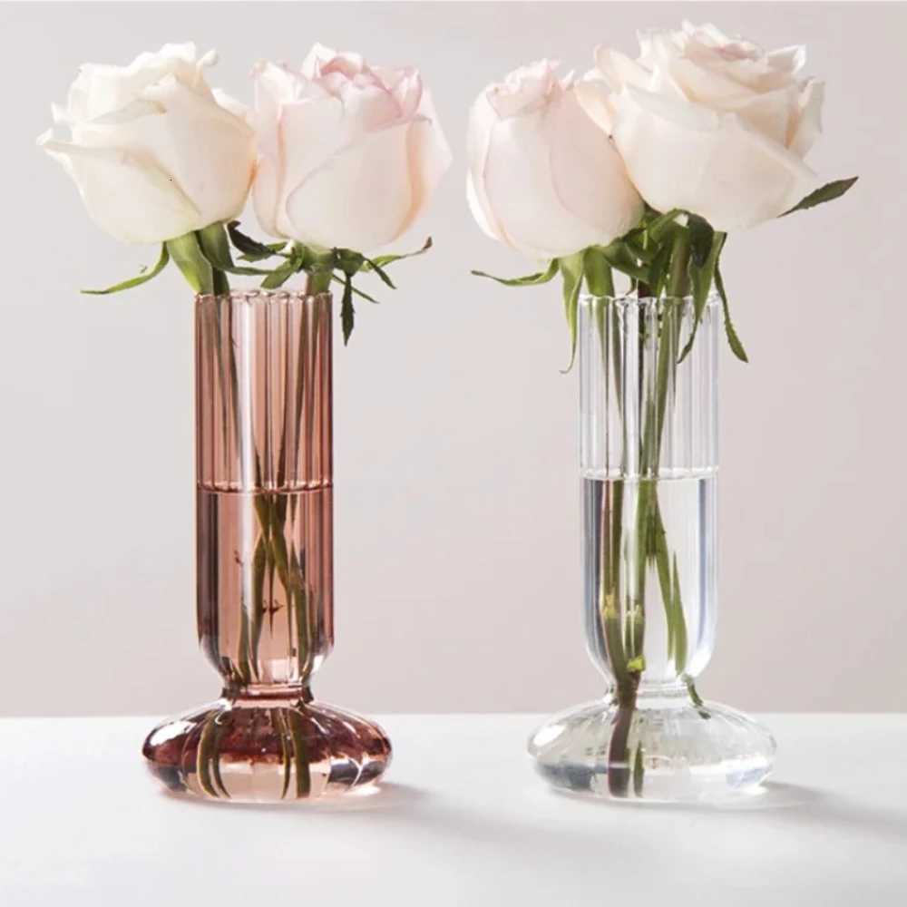 Nordic Creative Glass Vase Simple Transparent Vase Water Nourishing Flower Arrangement Living Room Decoration Modern Home Decor Y260314