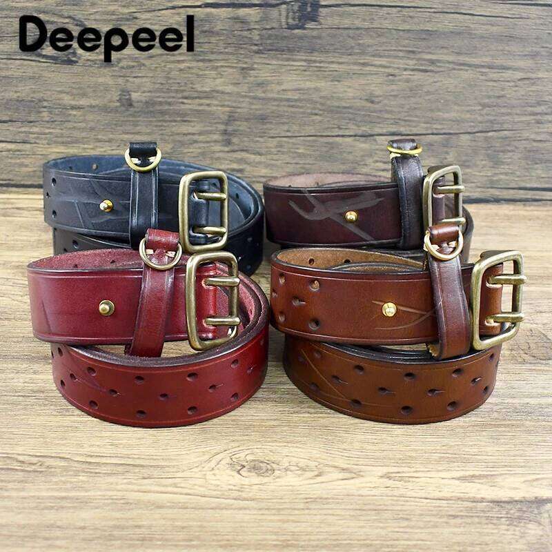 Pure Cowhide 3.8cm Wide Genuine Leather Belt for Men Double Pin Buckle Male Jeans Belts Top Quality Luxury Gift Waistband Z260226