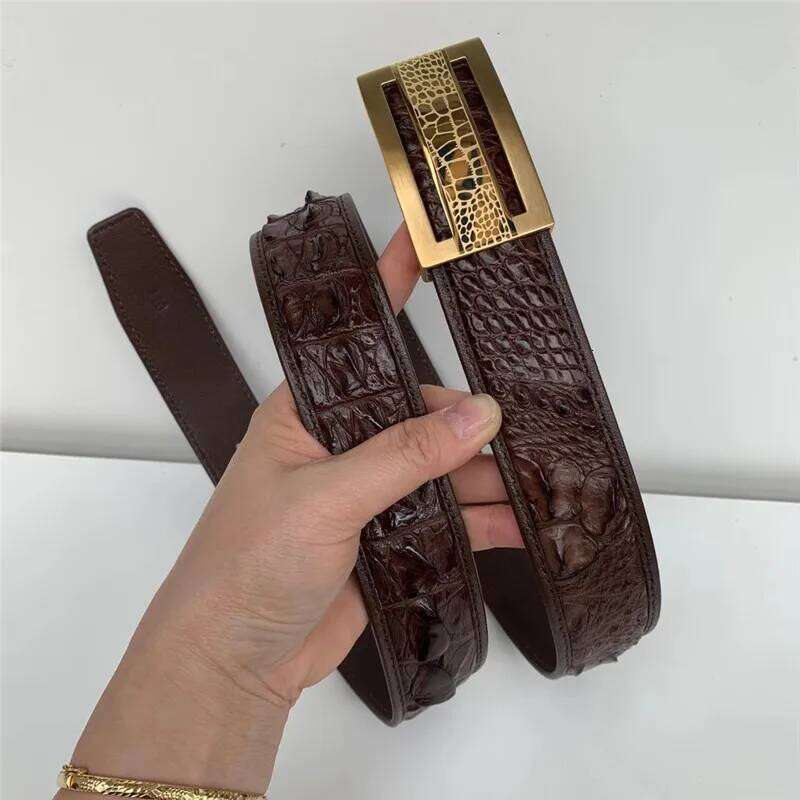 Genuine Crocodile Skin 3.5cm Wide Businessmen Waist Straps Authentic Real Alligator Leather Stainless Steel Buckle Male Belts Z260226